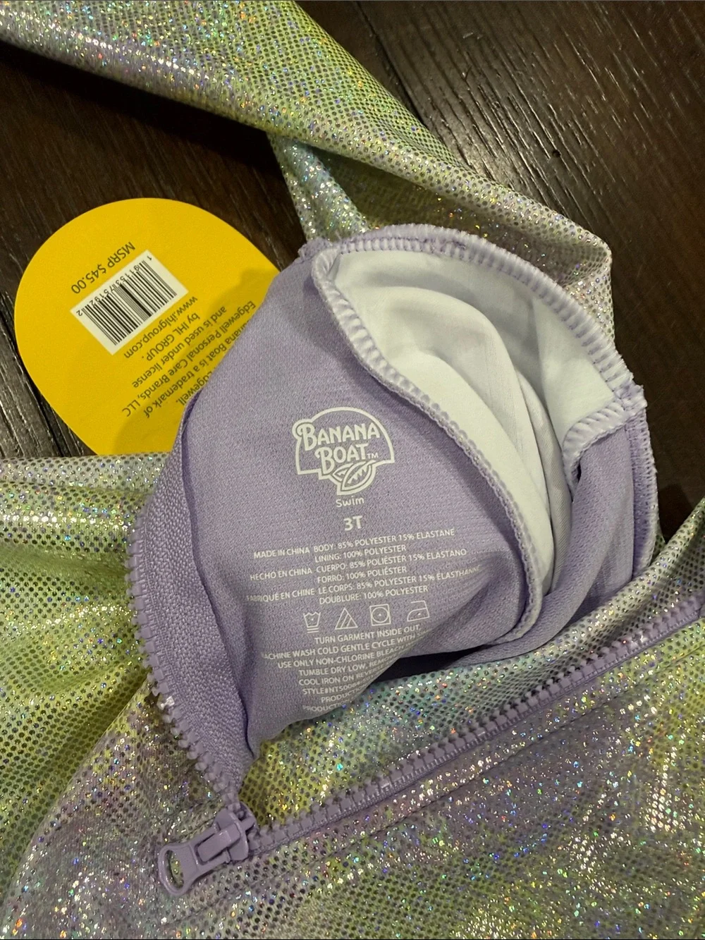 Banana Boat Kids One-Piece Swimsuit in Lilac with Holographic Sparkle